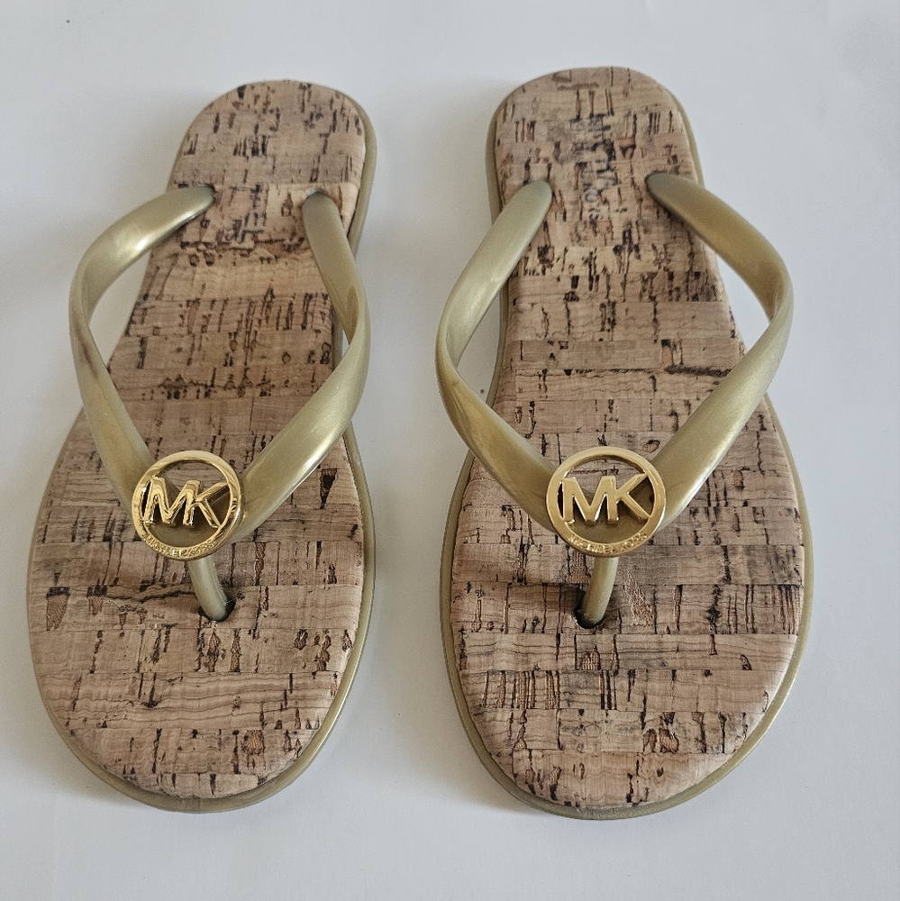 MICHAEL KORS Cork Sandals MK Logo Charm Jelly PVC Flip-Flops  Size 3